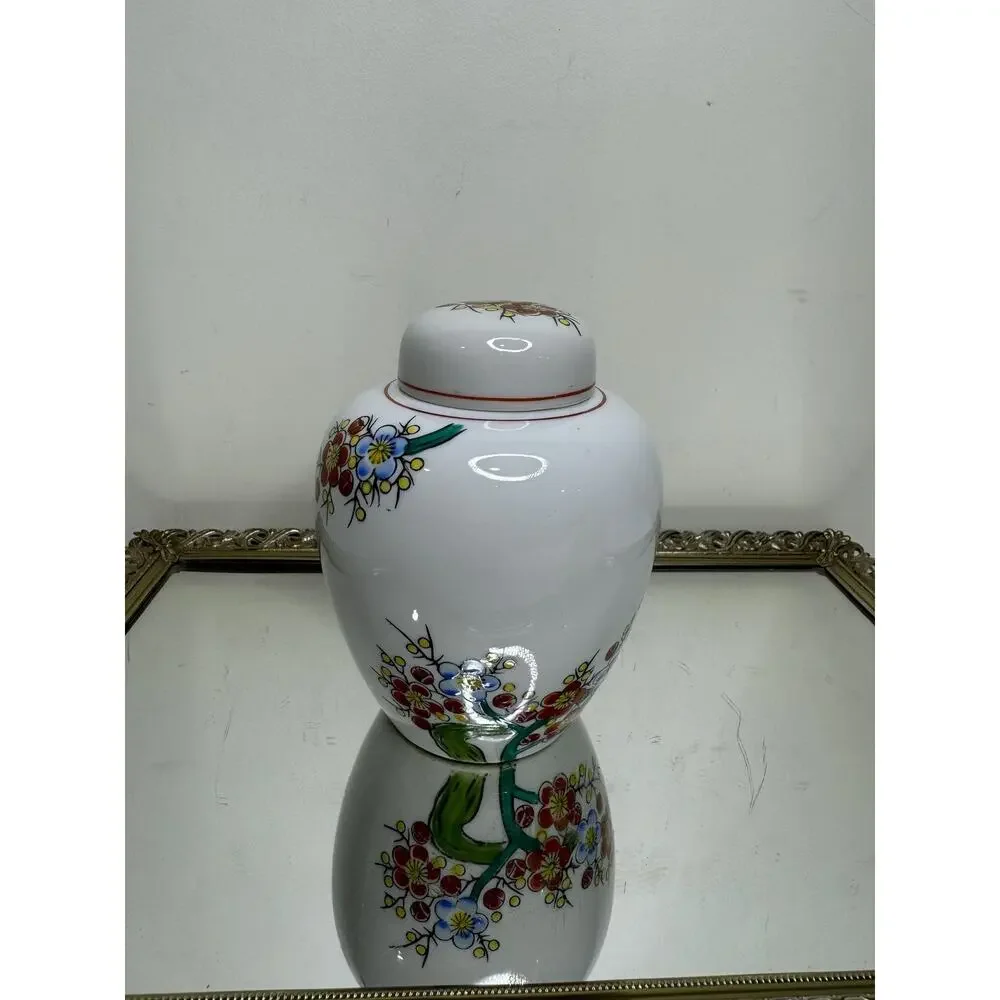 Hand Crafted Japenese Lidded Ginger Jar Bird Floral Motiff
